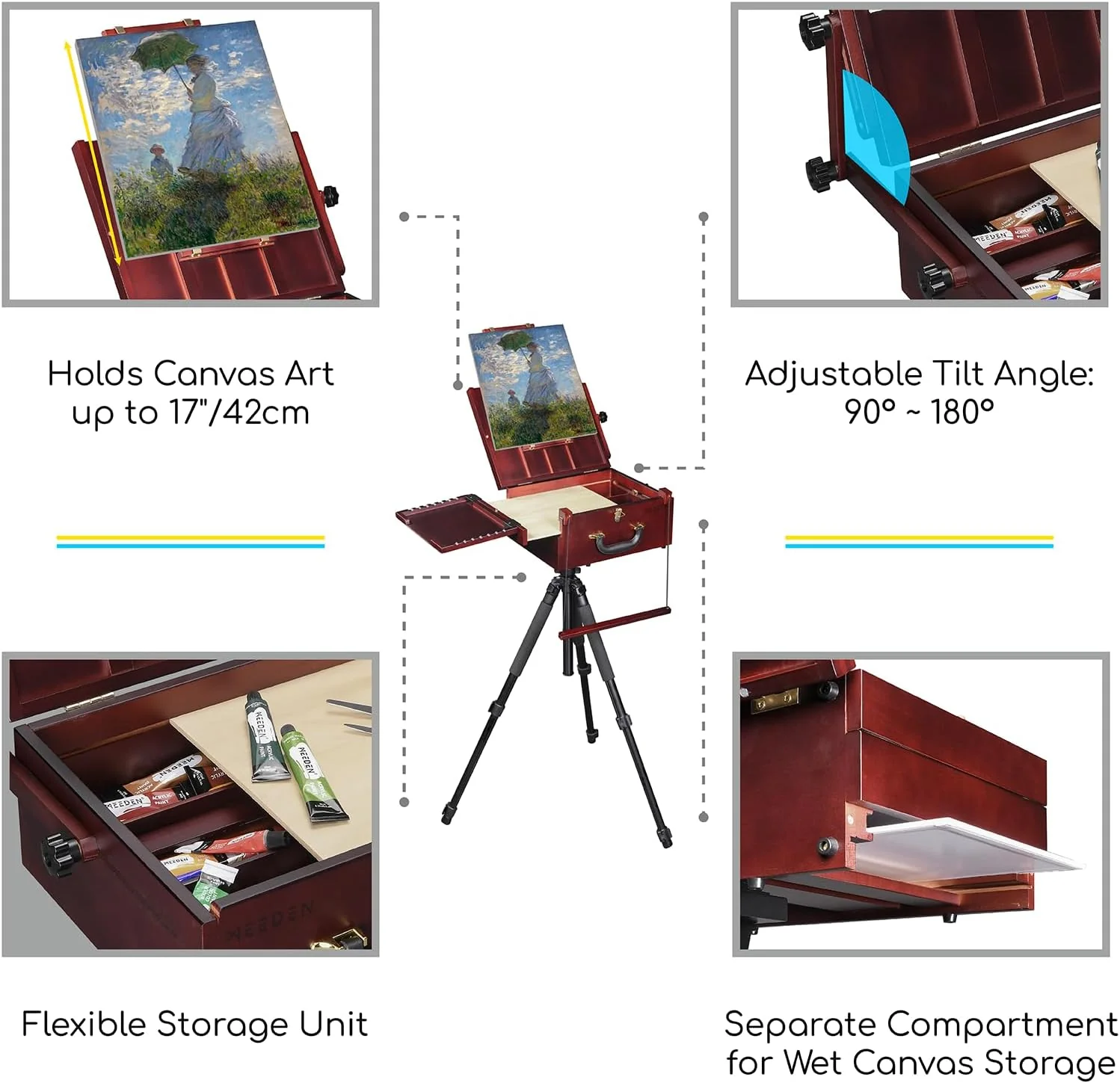 MEEDEN Plein Air Pochade Box with Tripod-Dark Walnut - Image 4