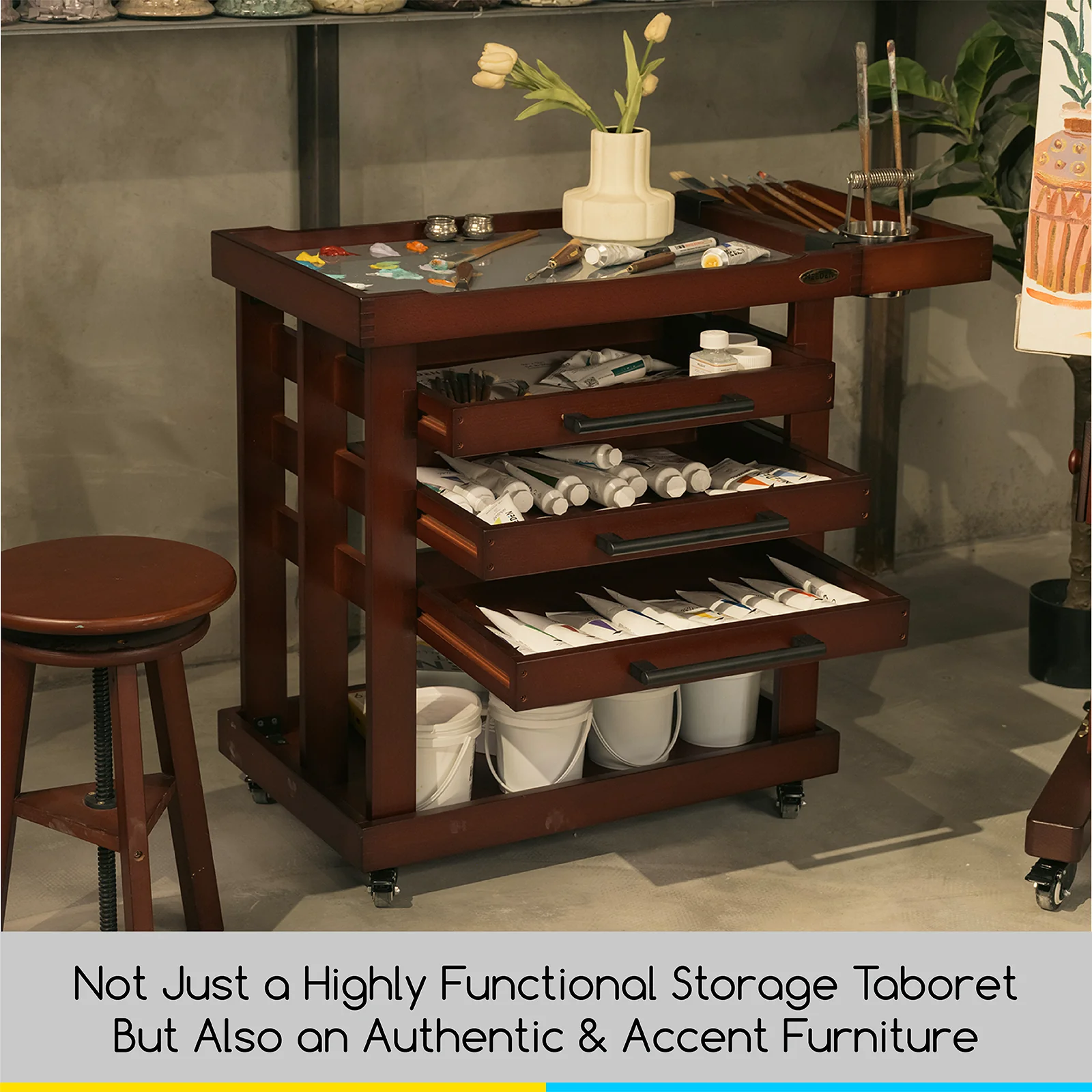 MEEDEN Deluxe Artist Supplies Storage Cart, 5-Tier Taboret-Dark Walnut-W13H - Image 6
