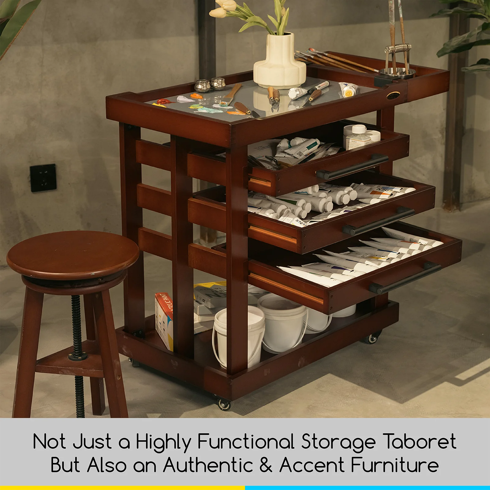 MEEDEN Deluxe Artist Supplies Storage Cart, 5-Tier Taboret-Dark Walnut-W13H - Image 7