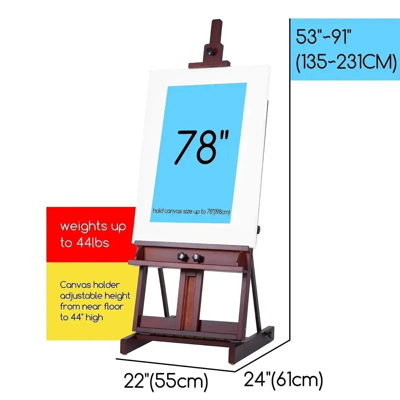 MEEDEN Classic Heavy Duty H-Frame Artist Easel-Dark Walnut-DW01 - Image 3