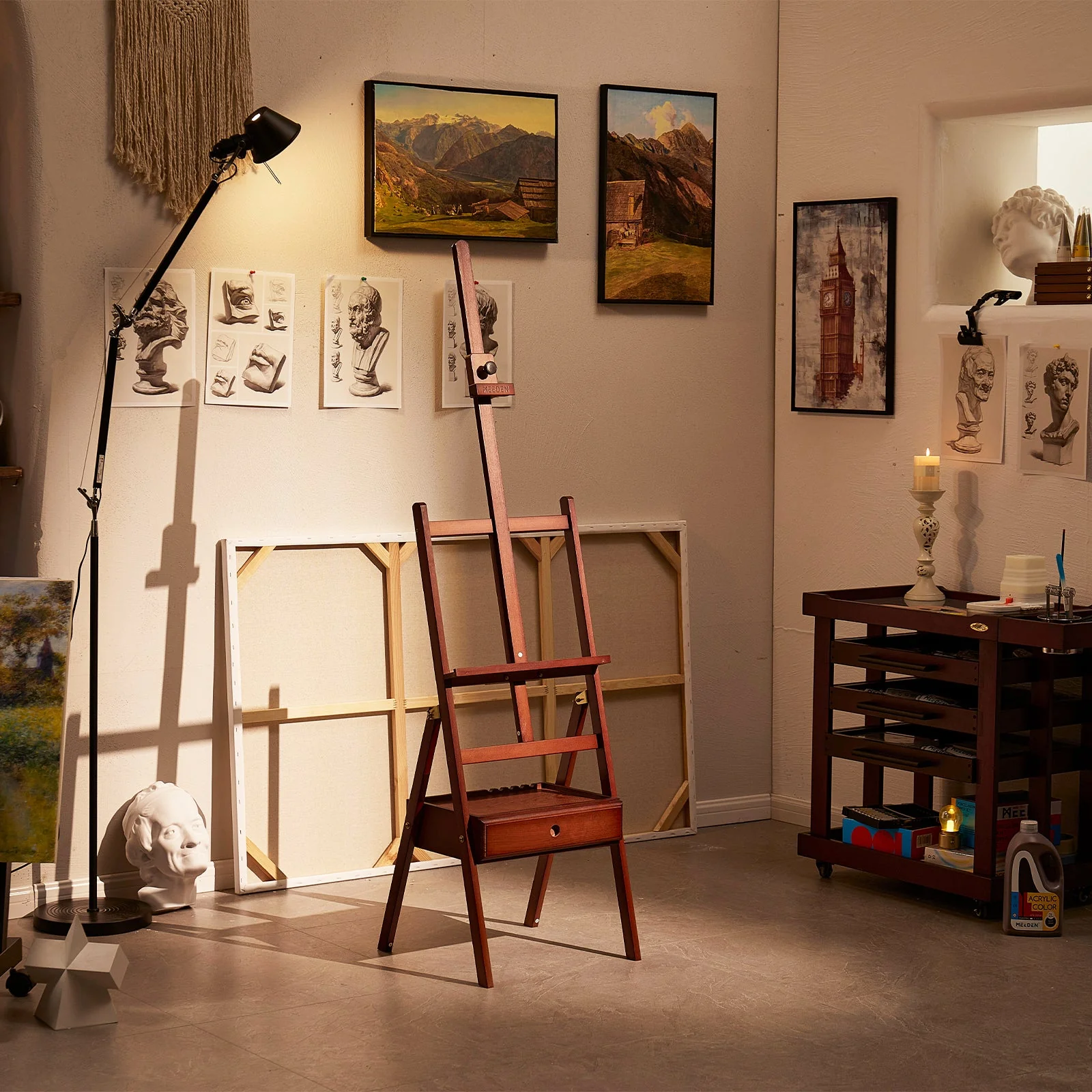 MEEDEN Studio H-Frame Floor Easel with Storage Drawer-Dark Walnut-HJ-1A - Image 4