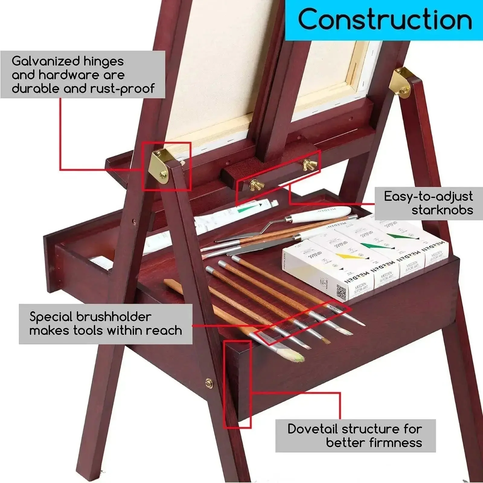 MEEDEN Studio H-Frame Floor Easel with Storage Drawer-Dark Walnut-HJ-1A - Image 8