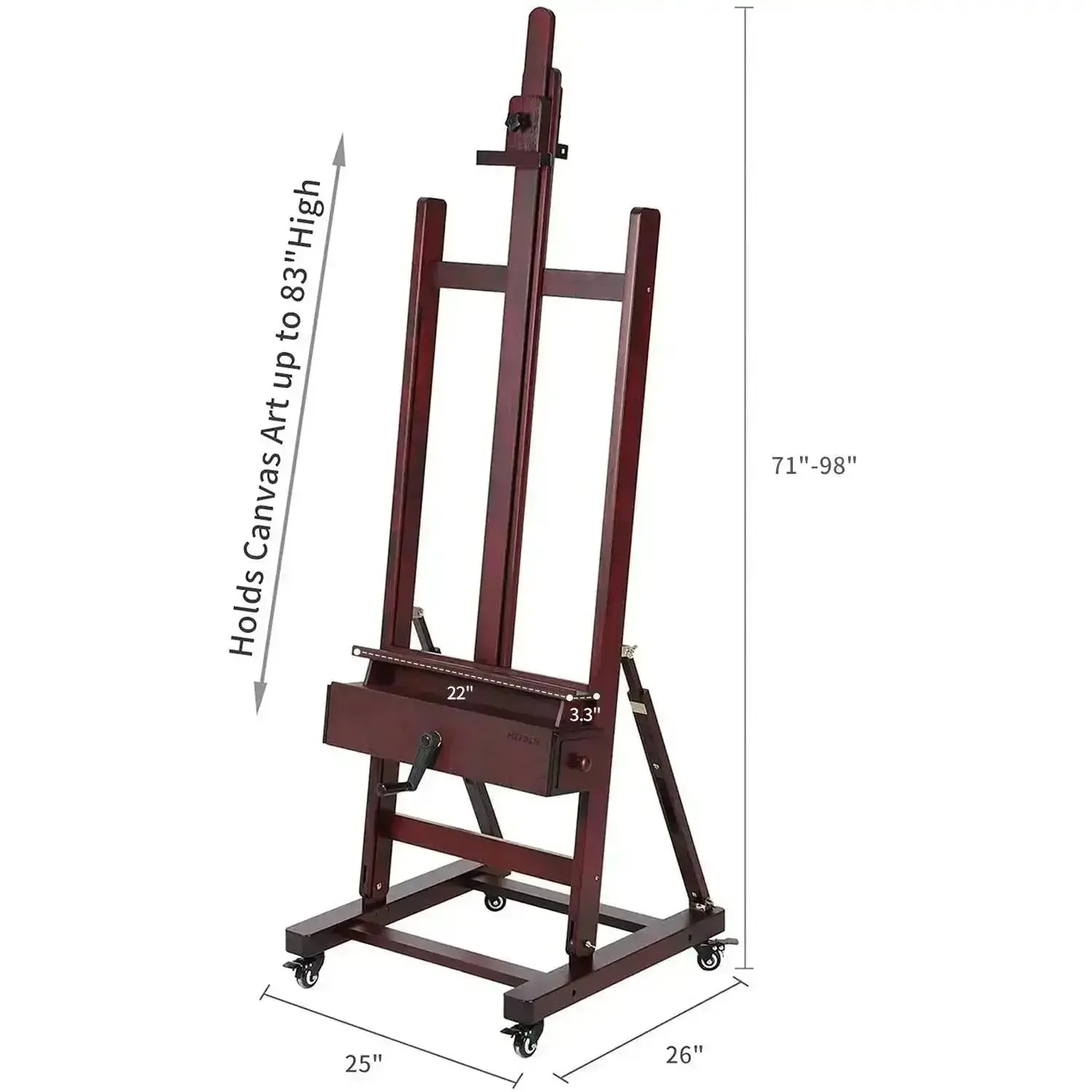 MEEDEN Deluxe Crank Adjusting Master Artist Easel Stand-Cherry Walnut-W15S - Image 6
