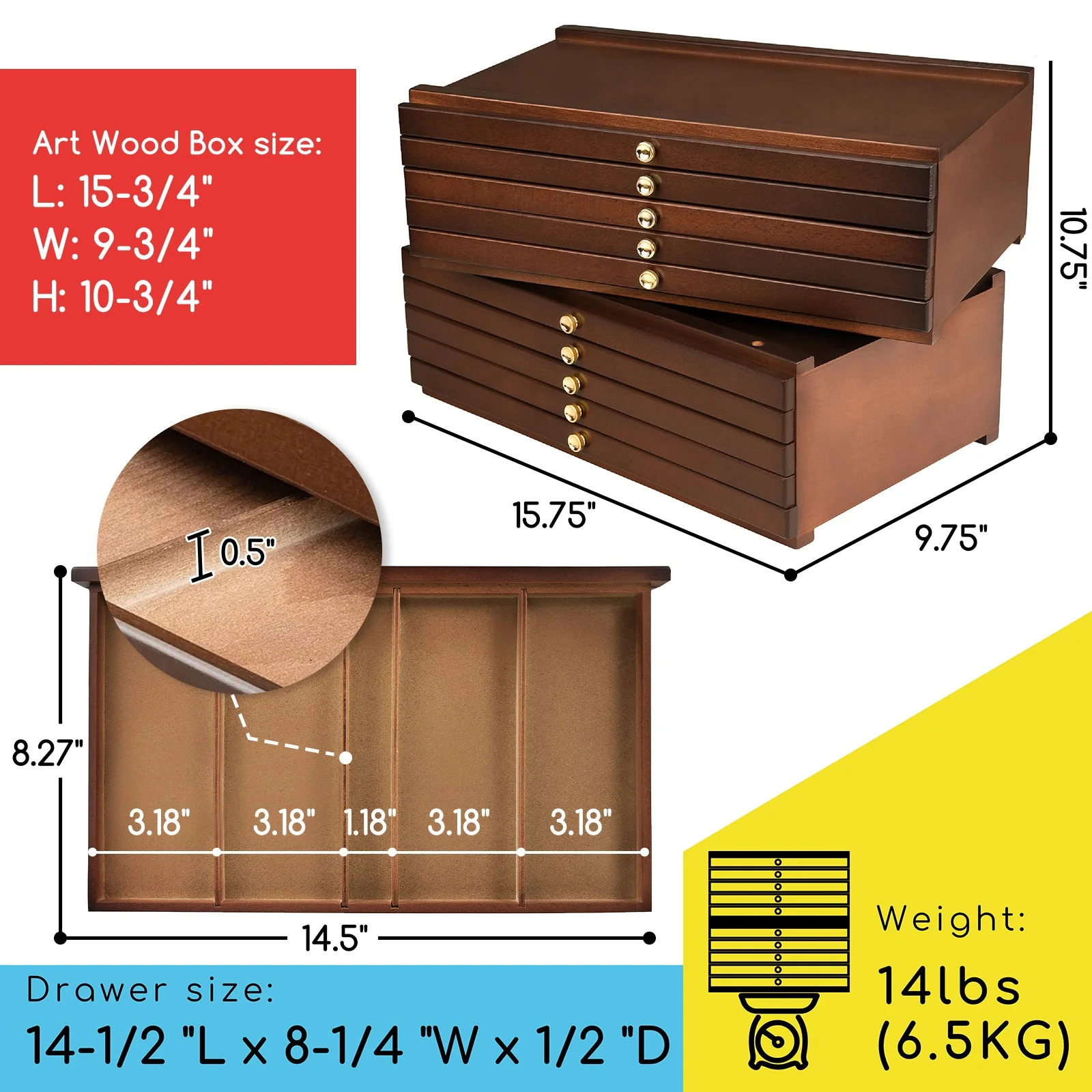 MEEDEN 10-Drawer Art Supply Storage Box, Walnut Color - Image 4