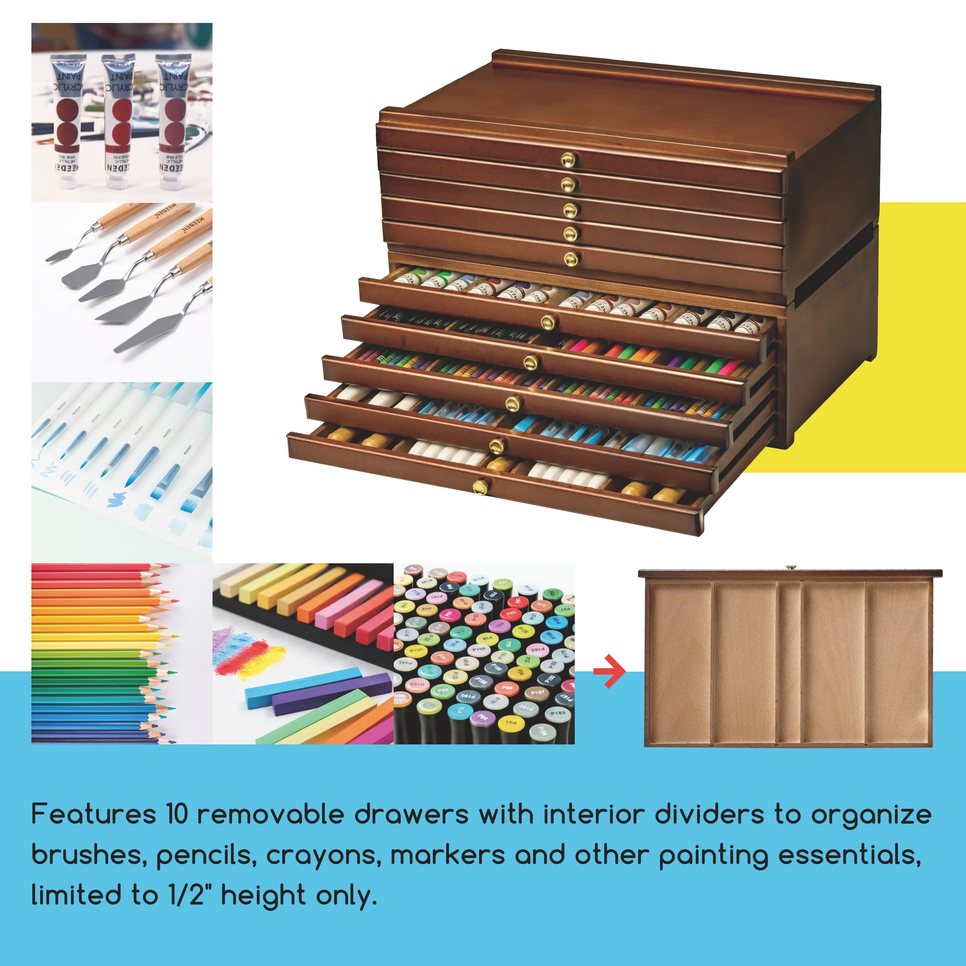 MEEDEN 10-Drawer Art Supply Storage Box, Walnut Color - Image 5