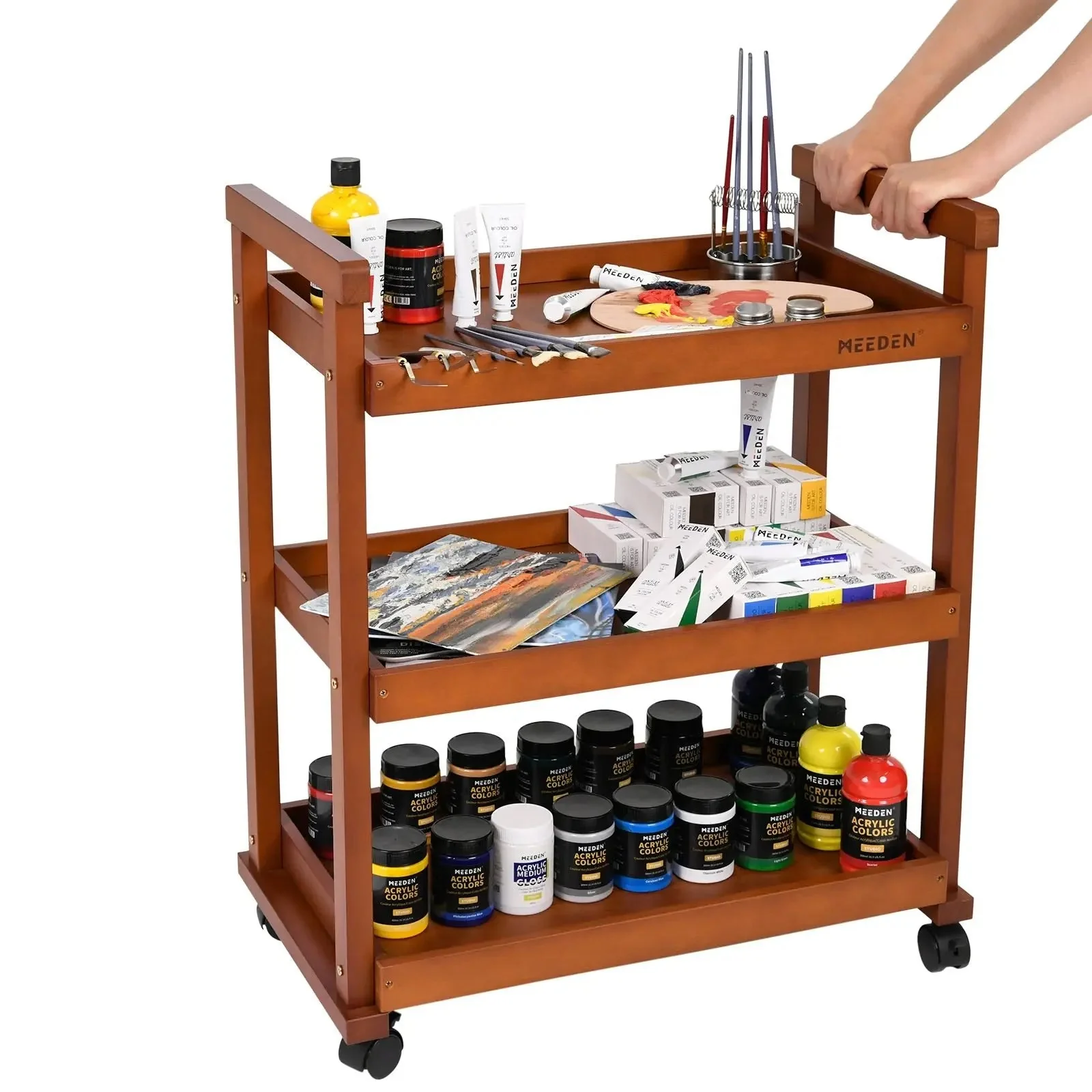 MEEDEN 3-Tier Storage Art Cart/Trolley, Light Walnut-W13 - Image 5