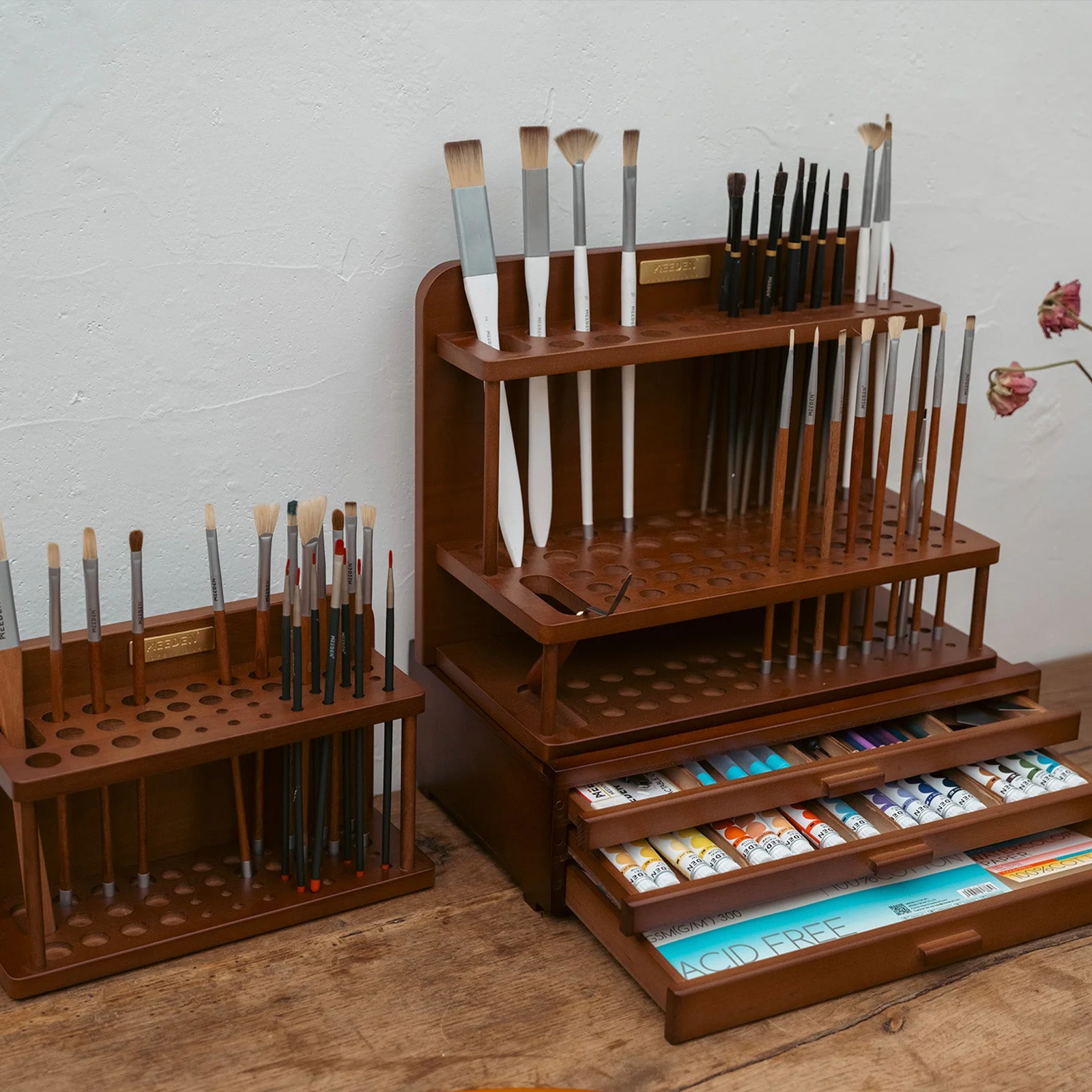 MEEDEN Pro 2-Tier Wooden Paint Brush Holder Organizer-BJ-01 - Image 4