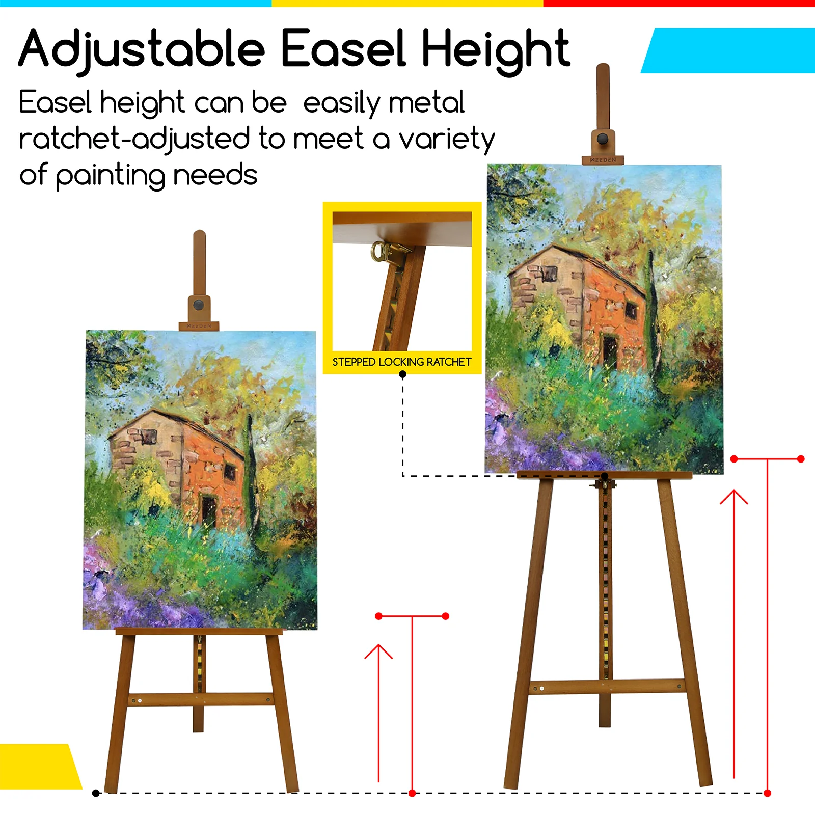 MEEDEN Solid Adjustable A-Frame Painting Beechwood  Art Easel-Walnut-W01D - Image 10