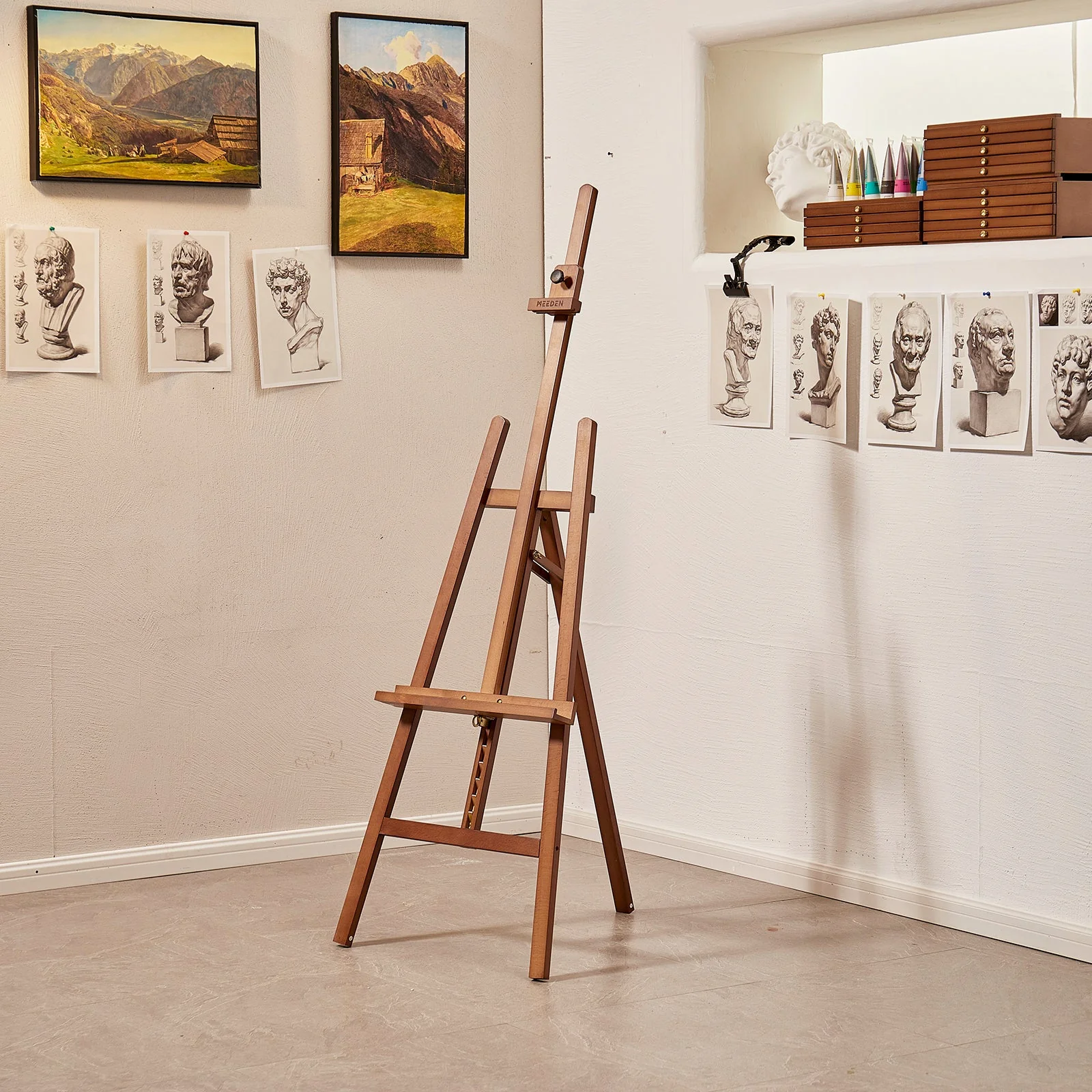 MEEDEN Solid Adjustable A-Frame Painting Beechwood  Art Easel-Walnut-W01D - Image 6