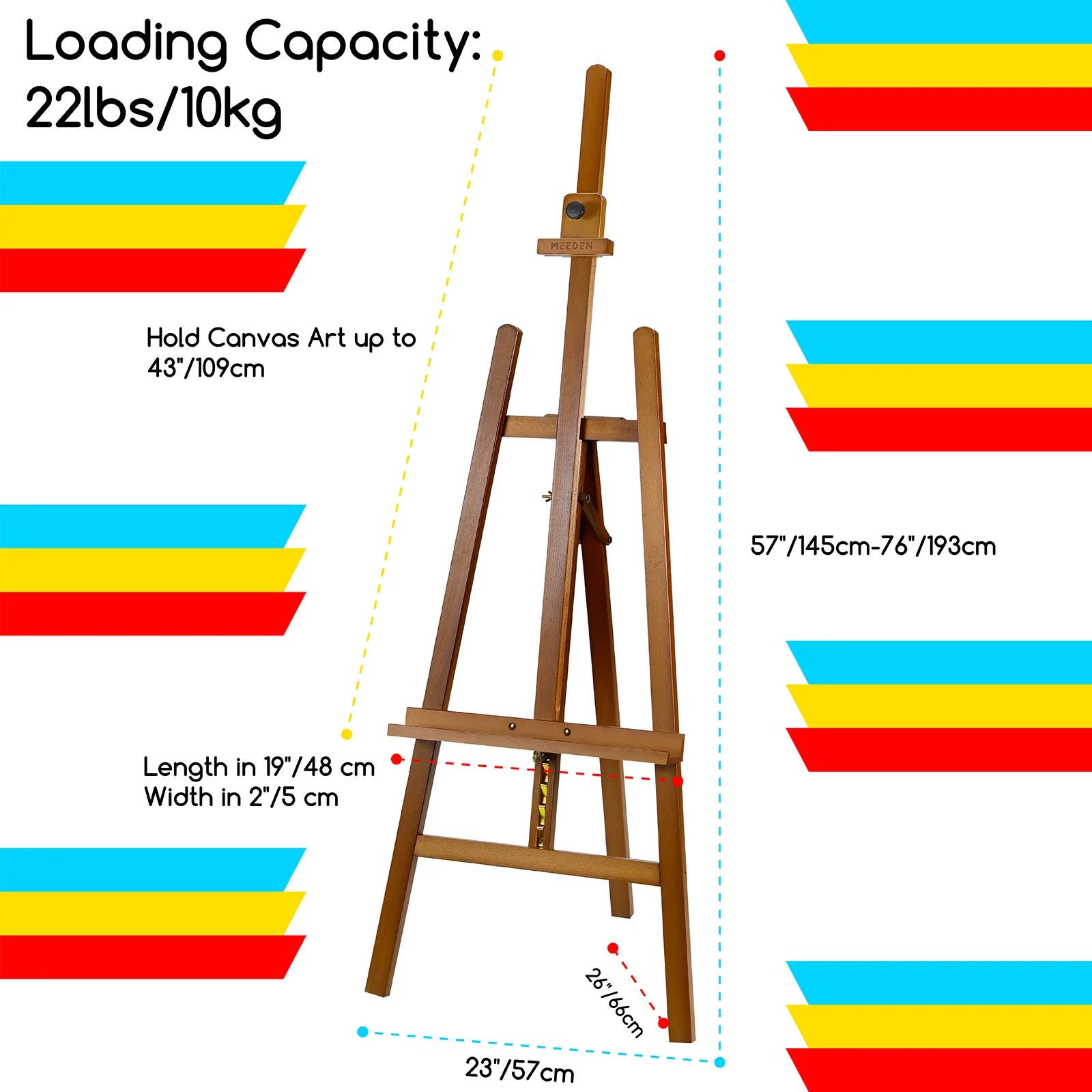 MEEDEN Solid Adjustable A-Frame Painting Beechwood  Art Easel-Walnut-W01D - Image 7