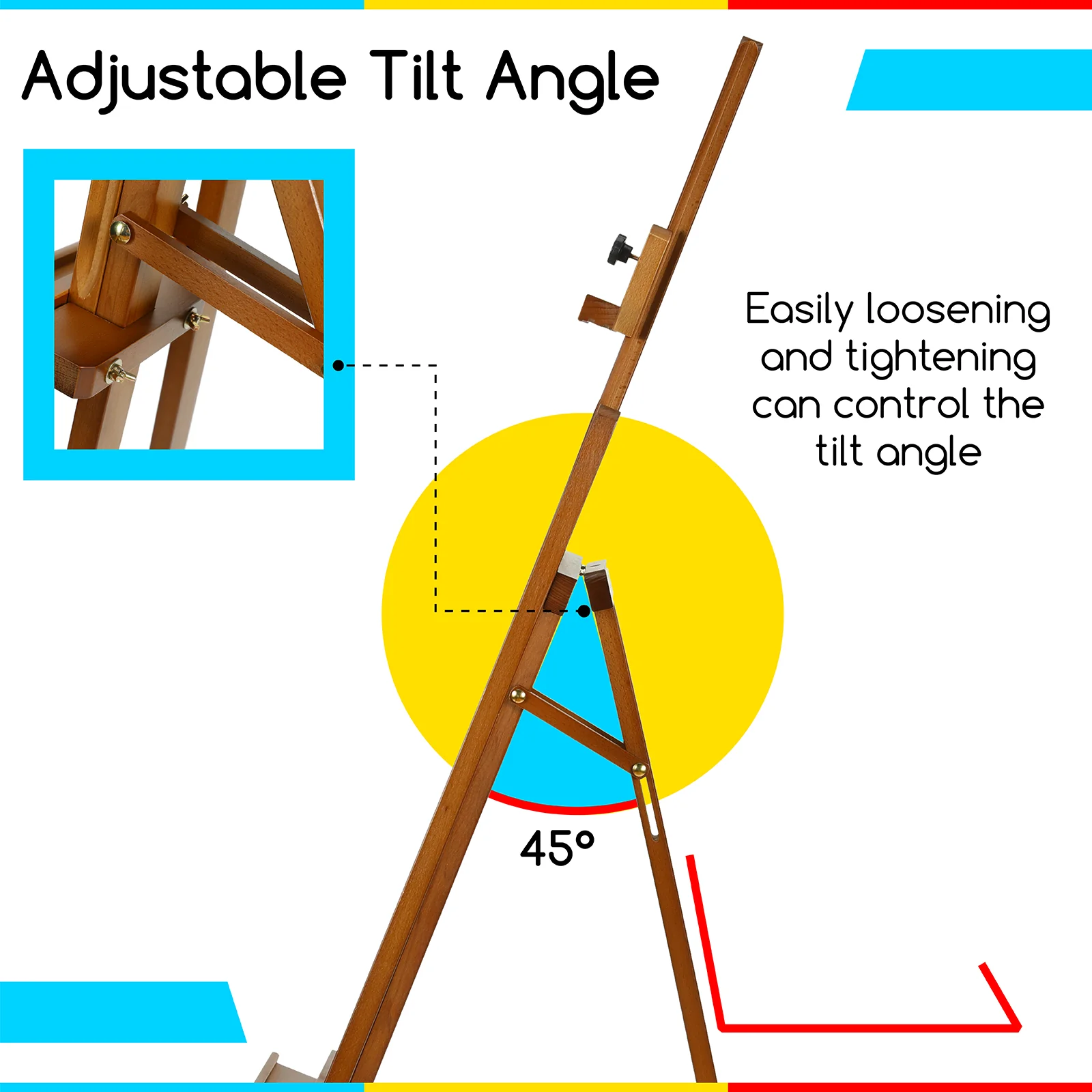 MEEDEN Solid Adjustable A-Frame Painting Beechwood  Art Easel-Walnut-W01D - Image 8