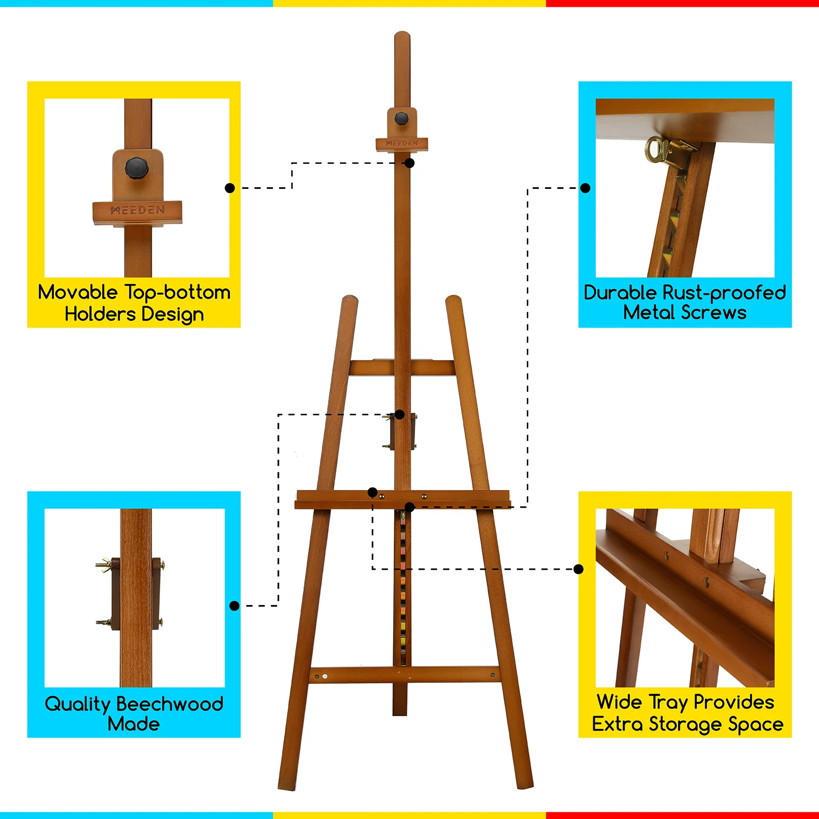 MEEDEN Solid Adjustable A-Frame Painting Beechwood  Art Easel-Walnut-W01D - Image 9