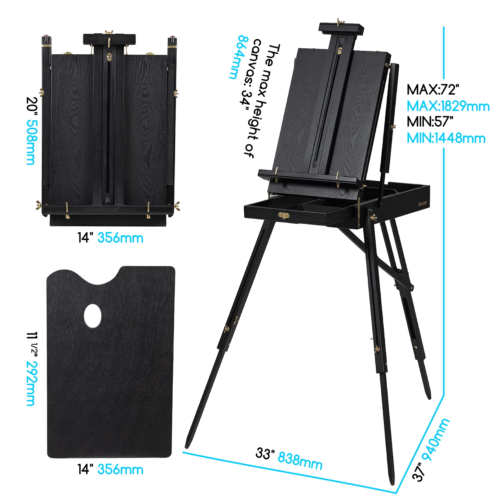 MEEDEN Wood Plein Air French Easel, Foldable & Spacious -HX-3 - Image 4