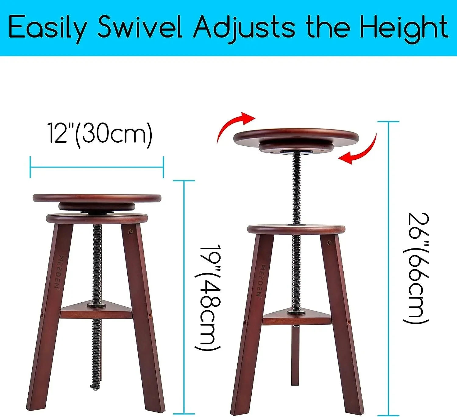 MEEDEN Wooden Drafting Stool with Adjustable Height-Dark Walnut-G-005 - Image 4