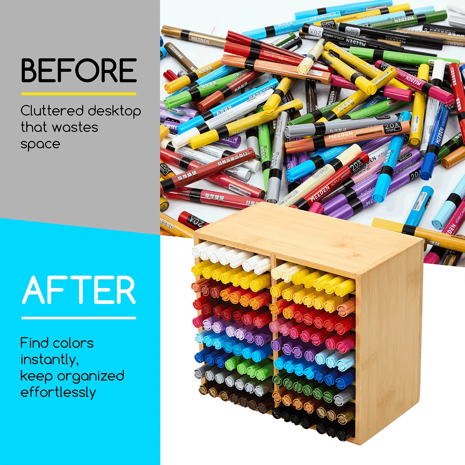 MEEDEN Rotating Bamboo 18 Compartments Marker Holder Organizer - Image 7