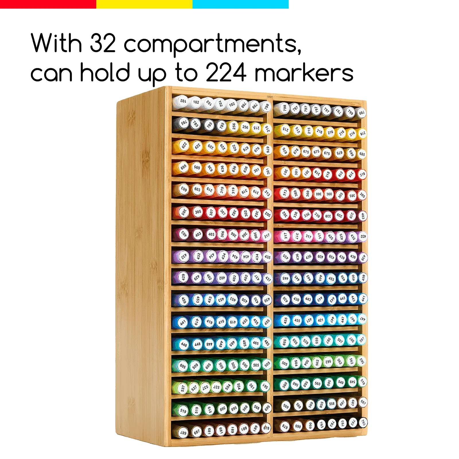 MEEDEN Rotating Bamboo 32 Compartments Marker Holder Organizer - Image 6