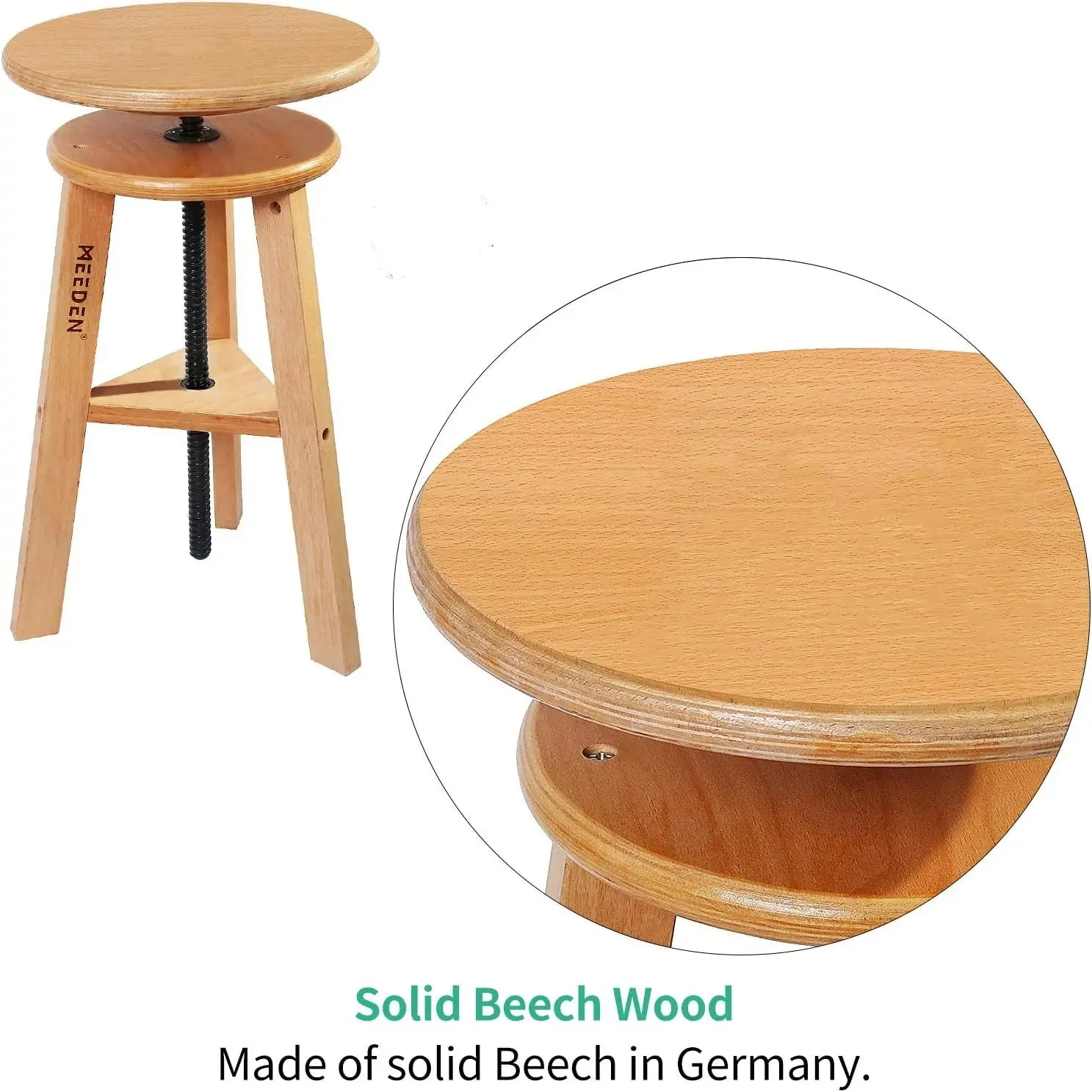 MEEDEN Wooden Drafting Stool with Adjustable Height-Natural-G-005 - Image 5
