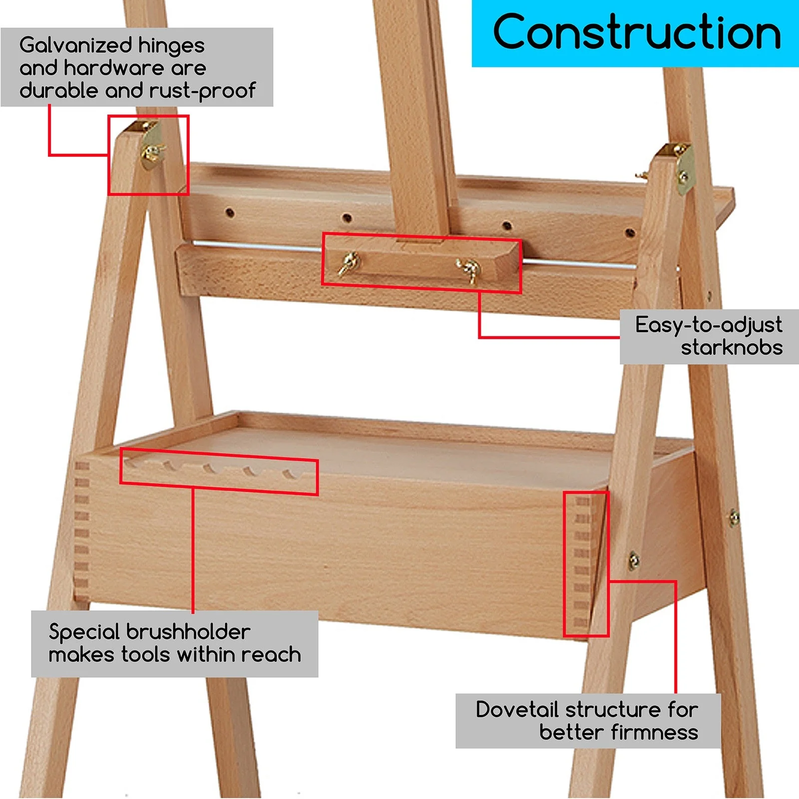 MEEDEN Studio H-Frame Floor Easel with Storage Drawer-HJ-1A - Image 8